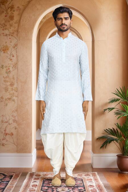 Shop_Arihant Rai Sinha_Blue Brocade, Silk Woven Kurta And Patiala Set