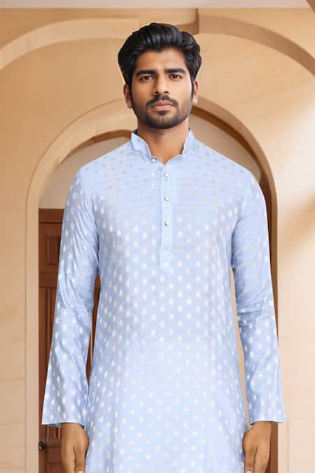 Buy_Arihant Rai Sinha_Blue Brocade, Silk Woven Kurta And Patiala Set_Online_at_Aza_Fashions