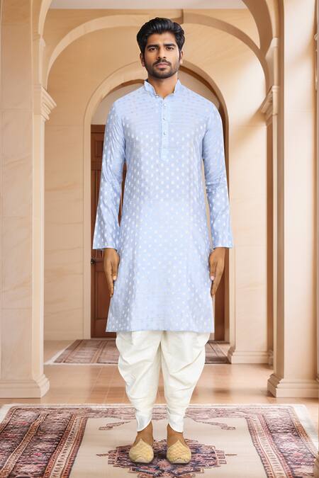 Shop_Arihant Rai Sinha_Blue Brocade, Silk Woven Kurta And Patiala Set_Online_at_Aza_Fashions