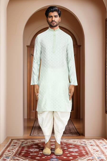 Arihant Rai Sinha_Green Kurta Brocade, Patiala Art Silk Woven Straight And Set_at_Aza_Fashions