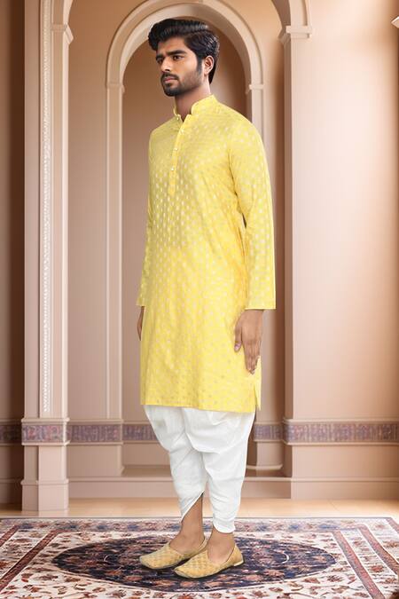 Buy_Arihant Rai Sinha_Yellow Brocade, Silk Woven Straight Kurta With Patiala_Online_at_Aza_Fashions