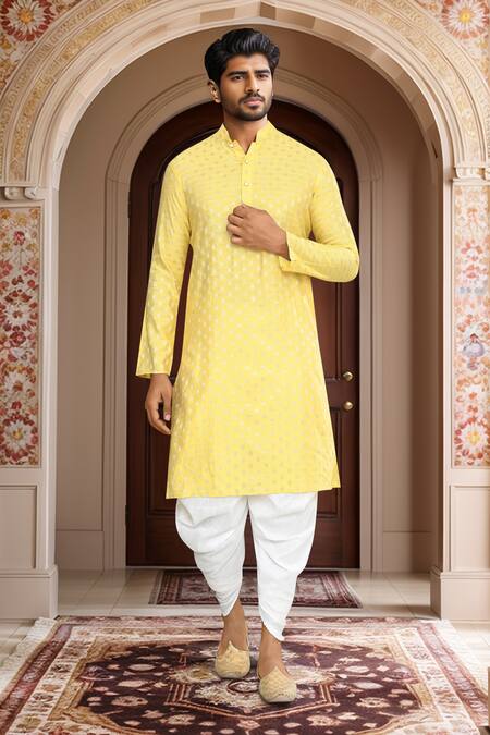 Arihant Rai Sinha Yellow Brocade, Silk Woven Straight Kurta With Patiala