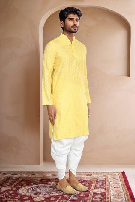 Shop_Arihant Rai Sinha_Yellow Brocade, Silk Woven Straight Kurta With Patiala_Online_at_Aza_Fashions