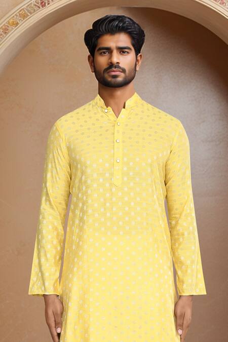 Arihant Rai Sinha_Yellow Brocade, Silk Woven Straight Kurta With Patiala_at_Aza_Fashions