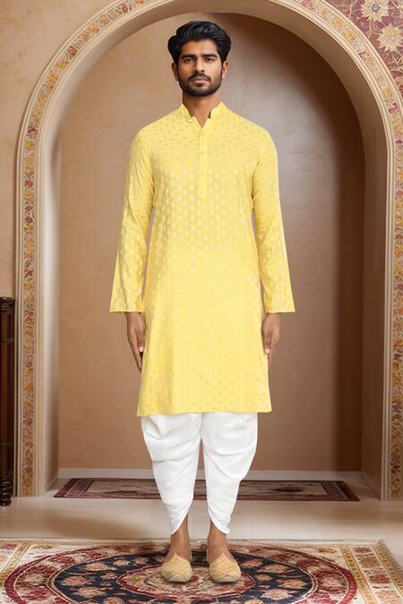 Buy_Arihant Rai Sinha_Yellow Brocade, Silk Woven Straight Kurta With Patiala