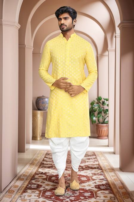 Shop_Arihant Rai Sinha_Yellow Brocade, Silk Woven Straight Kurta With Patiala