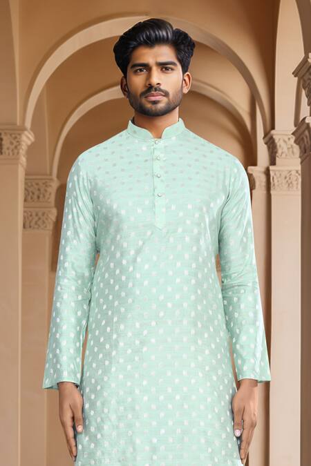 Buy_Arihant Rai Sinha_Green Brocade, Silk Woven Buttoned Placket Kurta And Patiala Set_Online_at_Aza_Fashions