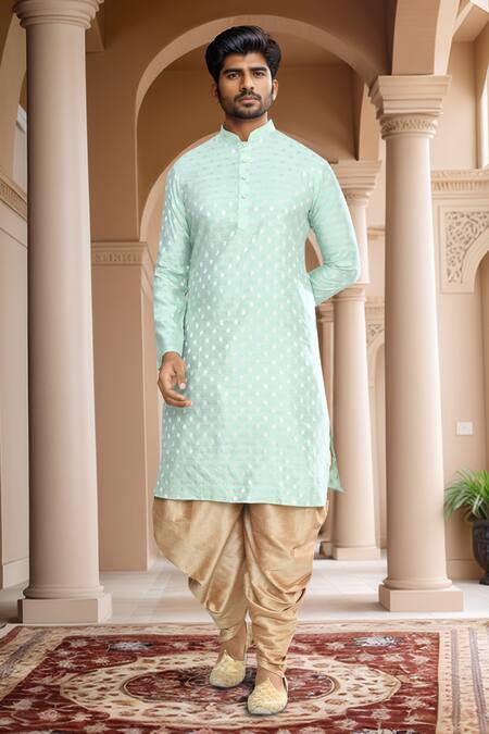Arihant Rai Sinha_Green Brocade, Silk Woven Buttoned Placket Kurta And Patiala Set_at_Aza_Fashions
