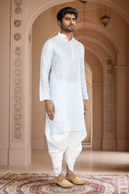 Arihant Rai Sinha_Blue Kurta Brocade, Patiala Art Silk Woven Buttoned Placket Straight And Set_at_Aza_Fashions