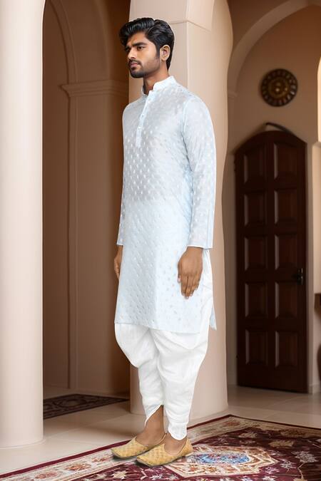 Buy_Arihant Rai Sinha_Blue Kurta Brocade, Patiala Art Silk Woven Buttoned Placket Straight And Set