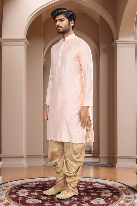 Arihant Rai Sinha_Peach Kurta Brocade, Patiala Art Silk Woven Buttoned Placket With_at_Aza_Fashions