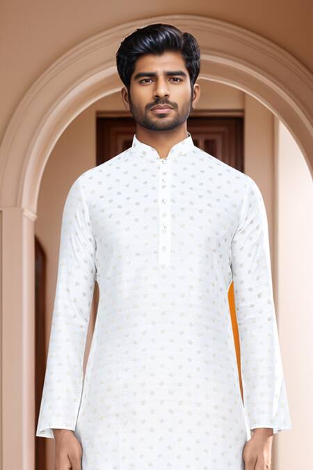 Shop_Arihant Rai Sinha_Off White Brocade Woven Butti Kurta And Patiala Set_Online_at_Aza_Fashions