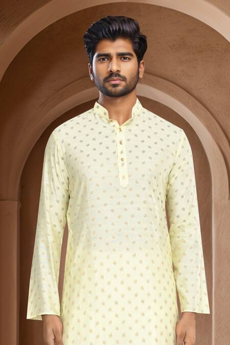 Buy_Arihant Rai Sinha_Yellow Brocade, Silk Woven Kurta And Patiala Set_Online_at_Aza_Fashions