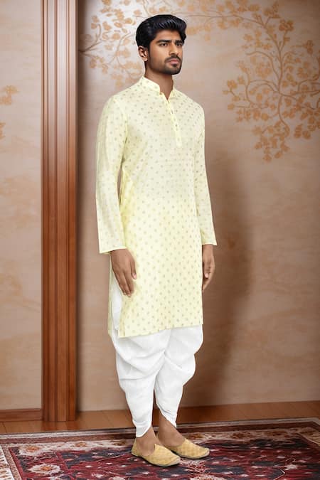 Shop_Arihant Rai Sinha_Yellow Brocade, Silk Woven Kurta And Patiala Set_Online_at_Aza_Fashions