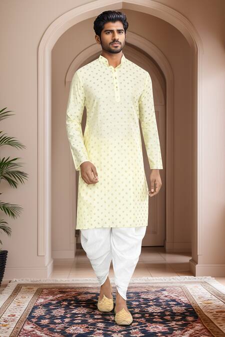 Arihant Rai Sinha_Yellow Brocade, Silk Woven Kurta And Patiala Set_at_Aza_Fashions