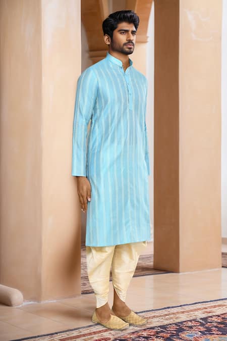 Arihant Rai Sinha_Blue Brocade, Silk Woven Kurta And Patiala Set_Online_at_Aza_Fashions