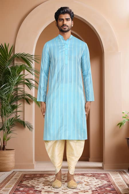 Buy_Arihant Rai Sinha_Blue Brocade, Silk Woven Kurta And Patiala Set_Online_at_Aza_Fashions