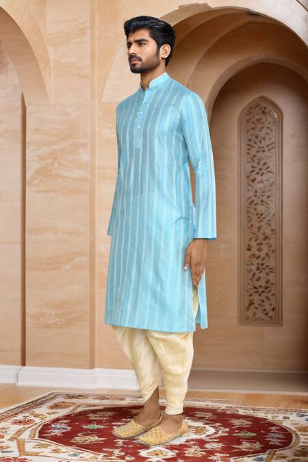 Shop_Arihant Rai Sinha_Blue Brocade, Silk Woven Kurta And Patiala Set_Online_at_Aza_Fashions
