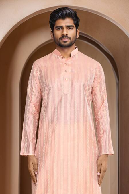 Buy_Arihant Rai Sinha_Peach Brocade, Silk Straight Woven Kurta With Patiala