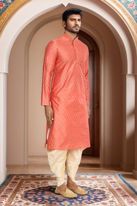 Buy_Arihant Rai Sinha_Peach Kurta Brocade, Patiala Pant Art Silk Abstract Woven Motif And Set