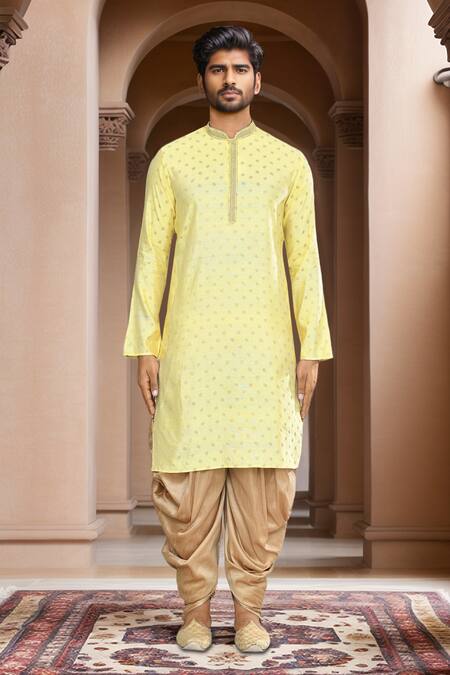 Buy_Arihant Rai Sinha_Yellow Brocade, Silk Embroidery Woven Leaf Motif Kurta Set