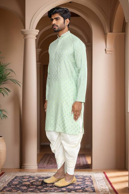 Arihant Rai Sinha_Green Kurta Brocade, Patiala Pant Art Silk Geometric Motif With_Online_at_Aza_Fashions