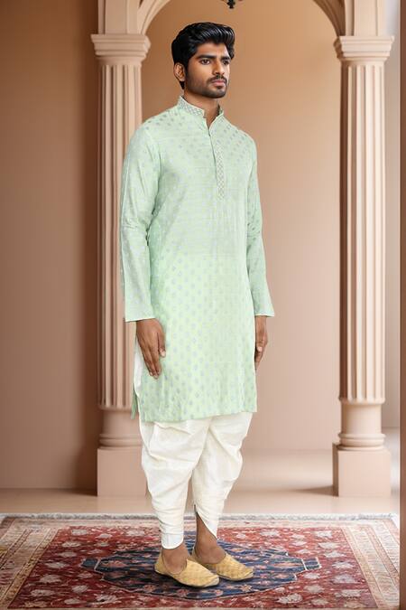 Buy_Arihant Rai Sinha_Green Kurta Brocade, Patiala Pant Art Silk Geometric Motif With_Online_at_Aza_Fashions
