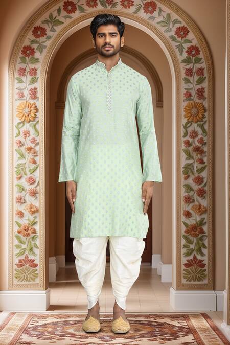 Buy_Arihant Rai Sinha_Green Kurta Brocade, Patiala Pant Art Silk Geometric Motif With