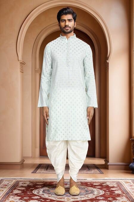 Shop_Arihant Rai Sinha_Green Brocade, Silk Embroidery Woven Geometric Kurta With Patiala Pant_Online_at_Aza_Fashions