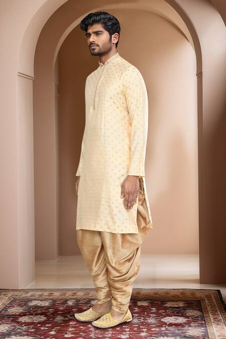 Arihant Rai Sinha_Gold Kurta Brocade, Patiala Pant Art Silk Leaf Woven Straight With_at_Aza_Fashions