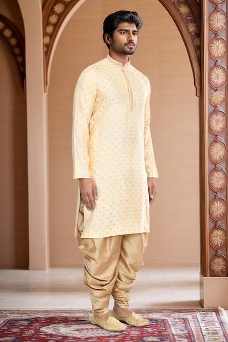 Buy_Arihant Rai Sinha_Gold Kurta Brocade, Patiala Pant Art Silk Leaf Woven Straight With