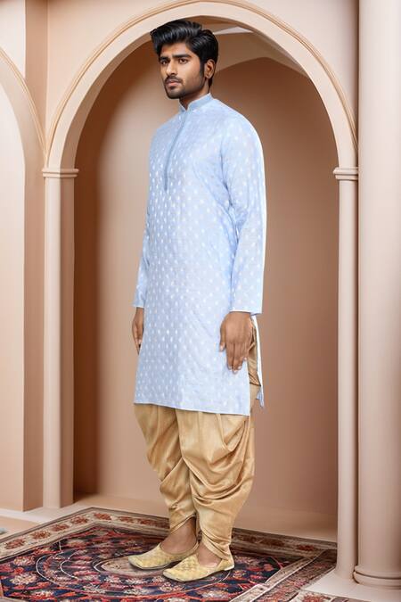 Buy_Arihant Rai Sinha_Blue Brocade, Silk Embroidery Woven Fallen Leaf Kurta And Patiala Pant Set_Online_at_Aza_Fashions
