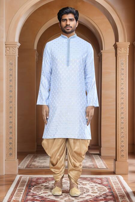 Arihant Rai Sinha_Blue Brocade, Silk Embroidery Woven Fallen Leaf Kurta And Patiala Pant Set_at_Aza_Fashions