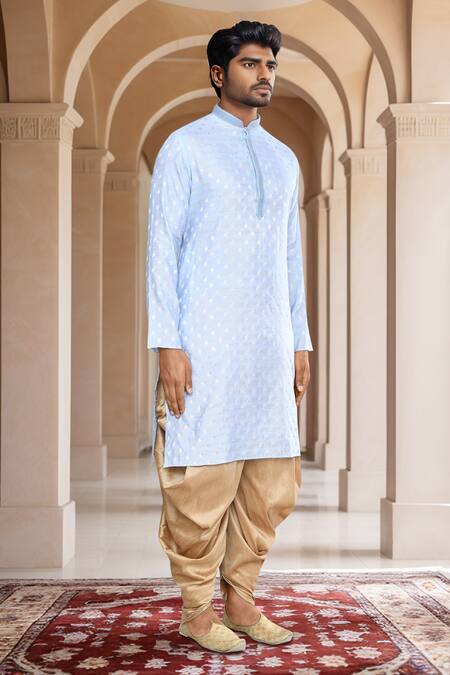 Buy_Arihant Rai Sinha_Blue Brocade, Silk Embroidery Woven Fallen Leaf Kurta And Patiala Pant Set