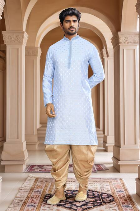 Shop_Arihant Rai Sinha_Blue Brocade, Silk Embroidery Woven Fallen Leaf Kurta And Patiala Pant Set