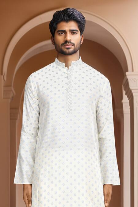 Buy_Arihant Rai Sinha_Cream Kurta Brocade, Patiala Pant Art Silk Ethnic Motif Woven Straight With_Online_at_Aza_Fashions