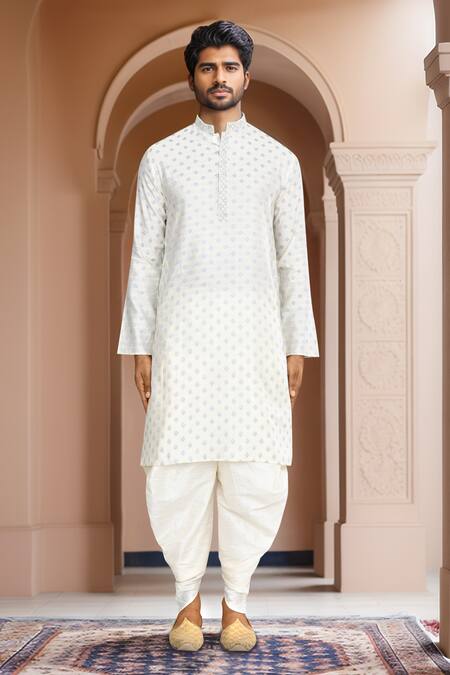 Shop_Arihant Rai Sinha_Cream Kurta Brocade, Patiala Pant Art Silk Ethnic Motif Woven Straight With_Online_at_Aza_Fashions