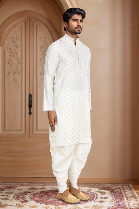 Buy_Arihant Rai Sinha_Cream Kurta Brocade, Patiala Pant Art Silk Ethnic Motif Woven Straight With