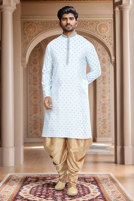 Arihant Rai Sinha_Blue Brocade, Silk Woven Leaf Petal Kurta With Patiala Pant_Online_at_Aza_Fashions