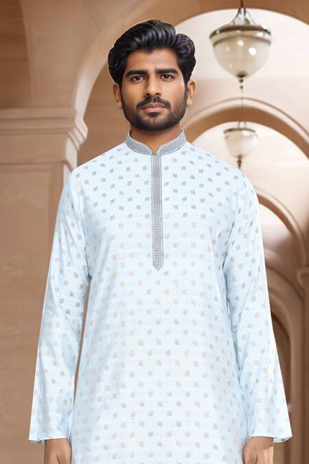 Shop_Arihant Rai Sinha_Blue Brocade, Silk Woven Leaf Petal Kurta With Patiala Pant_Online_at_Aza_Fashions