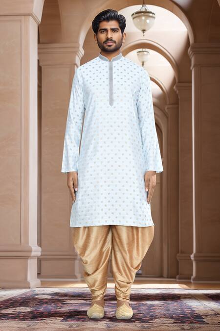 Arihant Rai Sinha_Blue Brocade, Silk Woven Leaf Petal Kurta With Patiala Pant_at_Aza_Fashions
