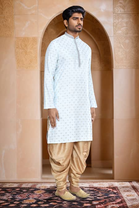 Buy_Arihant Rai Sinha_Blue Brocade, Silk Woven Leaf Petal Kurta With Patiala Pant