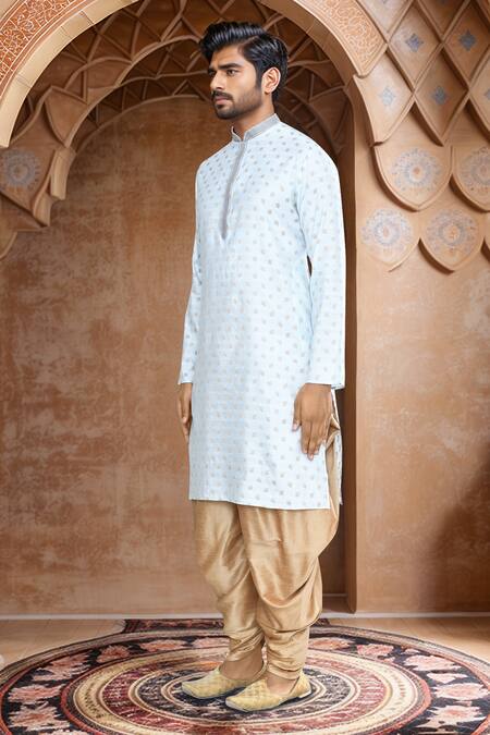 Shop_Arihant Rai Sinha_Blue Brocade, Silk Woven Leaf Petal Kurta With Patiala Pant