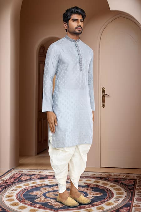 Arihant Rai Sinha_Gray Brocade, Silk Embroidery Woven Ethnic Motif Kurta And Patiala Pant Set_Online_at_Aza_Fashions