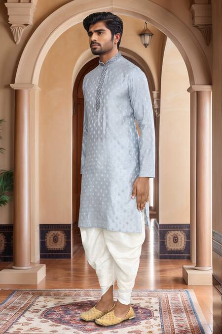 Buy_Arihant Rai Sinha_Gray Brocade, Silk Embroidery Woven Ethnic Motif Kurta And Patiala Pant Set