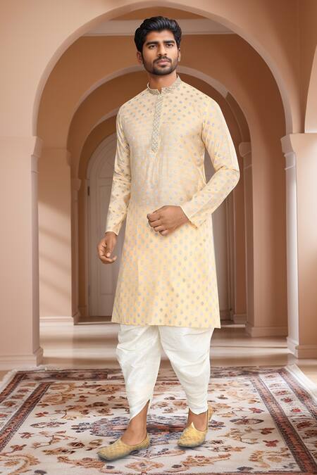 Buy_Arihant Rai Sinha_Beige Brocade, Silk Embroidery Woven Ethnic Motif Kurta Set
