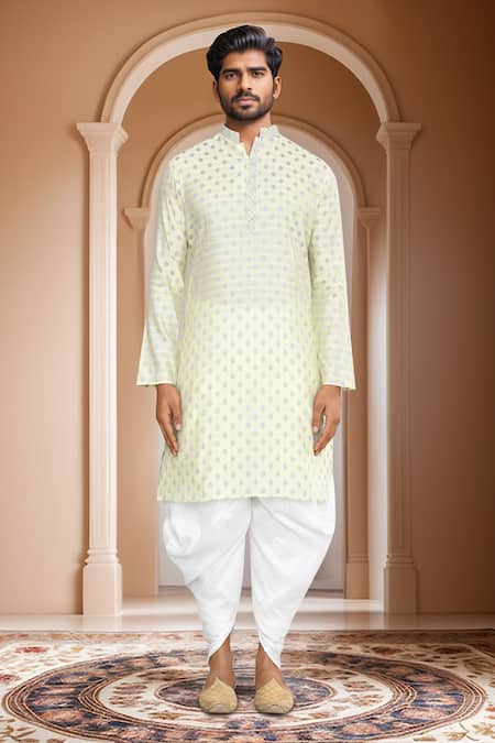 Shop_Arihant Rai Sinha_Green Kurta Brocade, Patiala Pant Art Silk Ethnic Woven Motif With_Online_at_Aza_Fashions