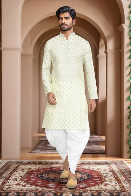 Arihant Rai Sinha_Green Kurta Brocade, Patiala Pant Art Silk Ethnic Woven Motif With_at_Aza_Fashions