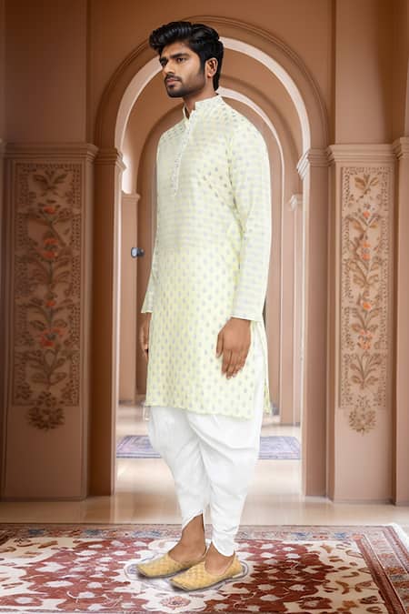 Shop_Arihant Rai Sinha_Green Kurta Brocade, Patiala Pant Art Silk Ethnic Woven Motif With