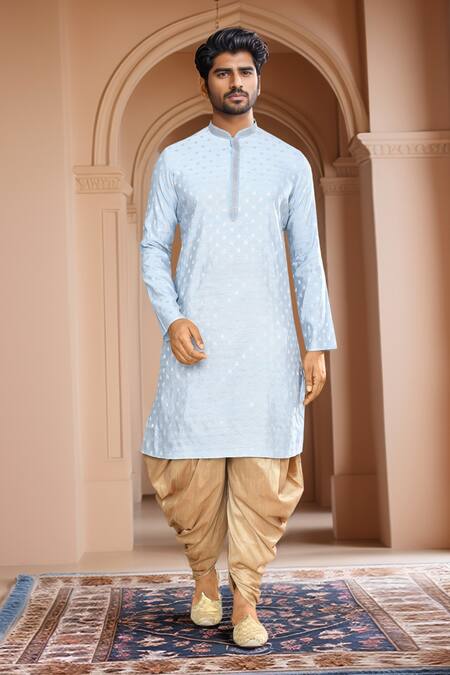 Buy_Arihant Rai Sinha_Blue Kurta Brocade, Patiala Pant Art Silk Leaf Petal Woven Motif And Set_Online_at_Aza_Fashions